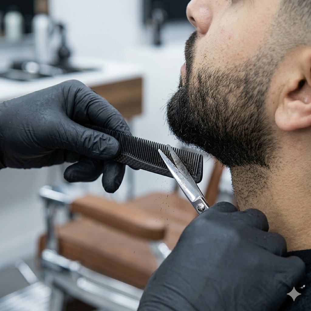 Rifinitura barba con forbici e pettine barbiere professionale El Barbero Monselice